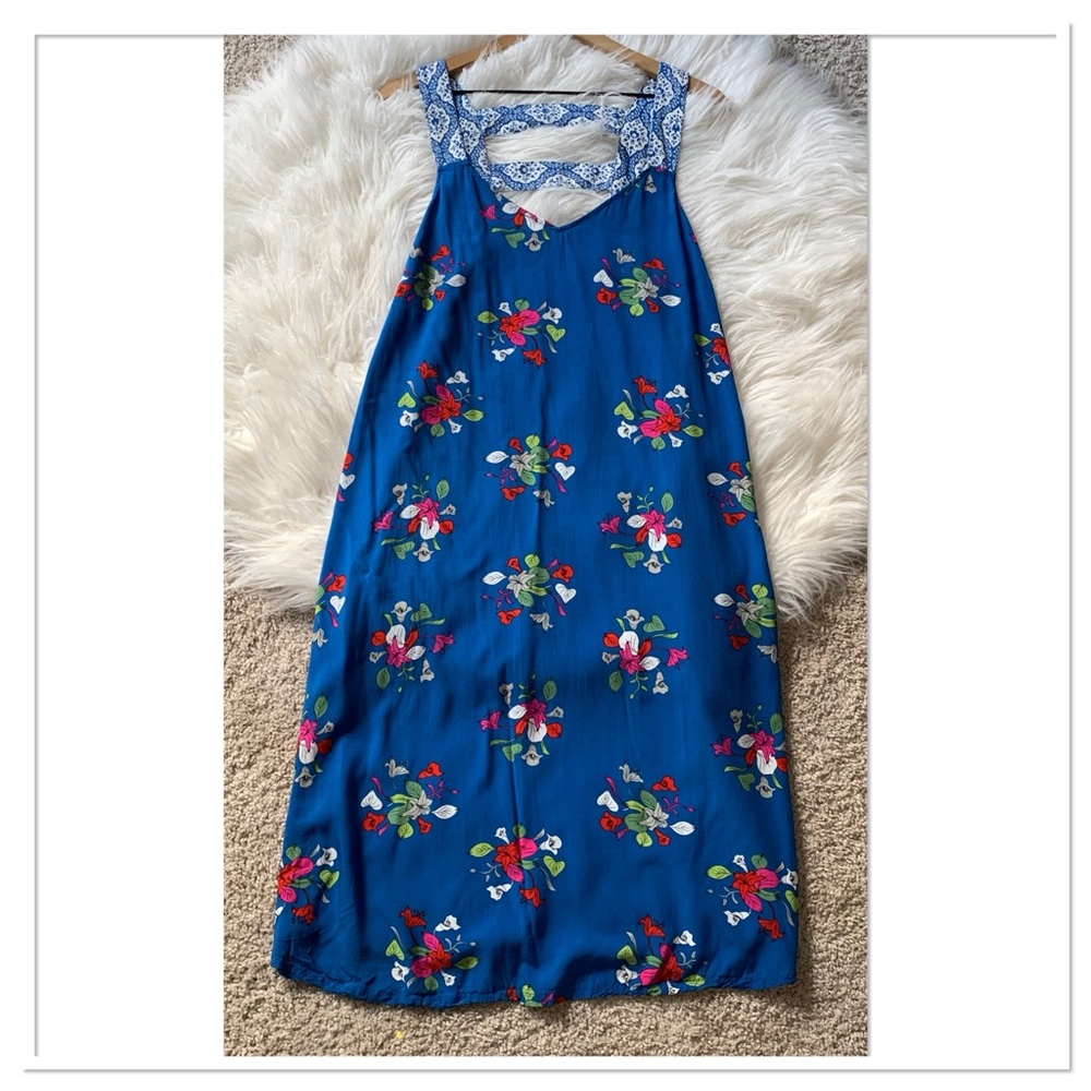 Matilda Jane Perfectly Polished Midi Dress V Neck Floral Print Blue White Large - Picture 3 of 10